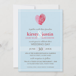 Invitation MARIAGE CUTE INVITER empreinte moderne coeur bleu