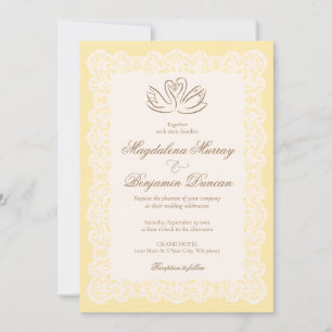 Invitation Mariage Cygne Jaune Beurre Dentelle Ivoire Vintage