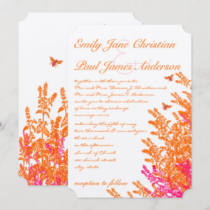 Invitation Mariage d'abeille Fleur sauvage rose orange du cou