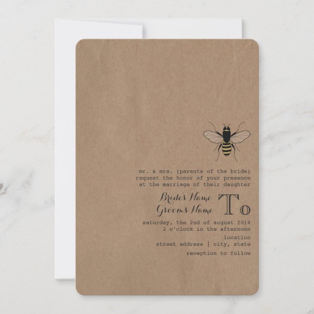 Invitation Mariage d'abeilles miel inspirées par le carton (Devant)