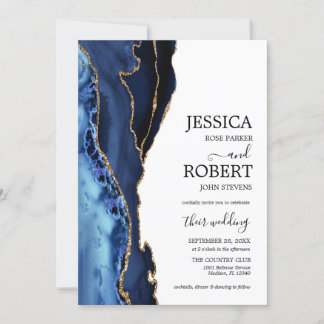 Invitation Mariage d'agate d'or bleu marine