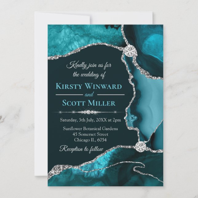 Invitation Mariage d'âge de Parties scintillant bleu turquois (Devant)