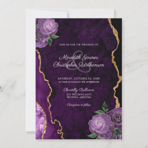 Invitation Mariage d'âge Floral violet or