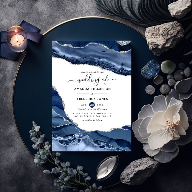 Invitation Mariage d'âge marine et argent (Créateur téléchargé)
