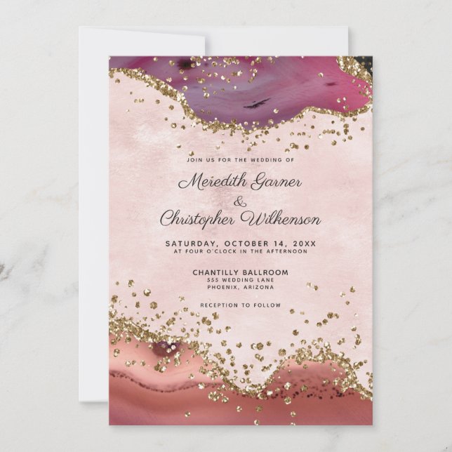 Invitation Mariage d'âge rose et bordeaux (Devant)