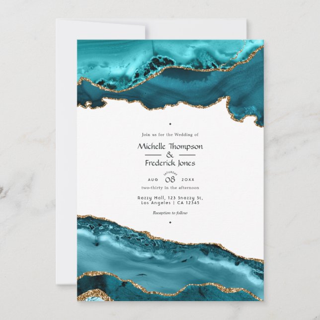 Invitation Mariage d'âge turquoise et Gold (Devant)