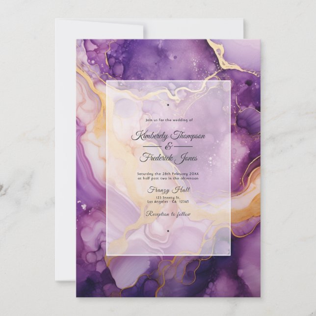 Invitation Mariage d'âge violet et or (Devant)