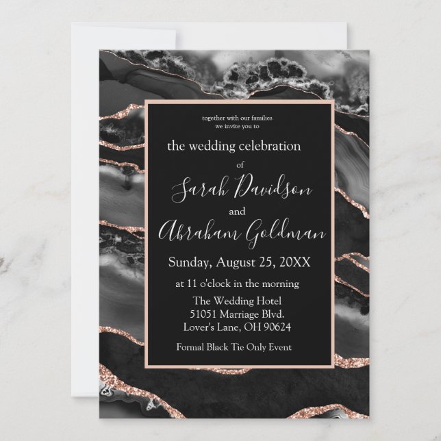 Invitation Mariage d'agrafe d'or Rose noir personnalisé (Devant)