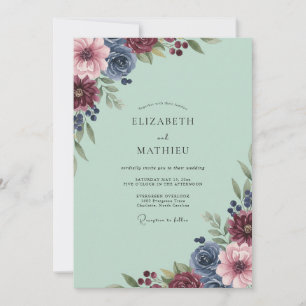 Invitation Mariage Dahlia Bourguignon Menthe