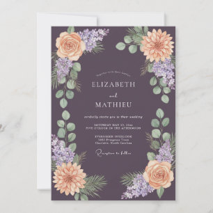 Invitation Mariage Dahlia Pêche Prune