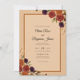 Invitation Mariage Dahlia Rouge Bordeaux Vintage