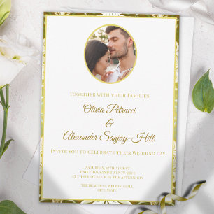 Invitation Mariage damask or et vert