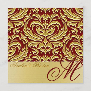 Invitation Mariage damassé au monogramme Gold Meta
