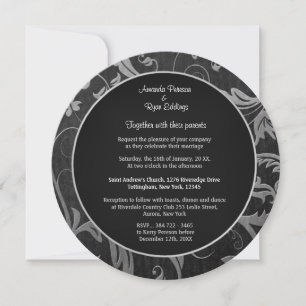 Invitation Mariage damassé Black et Silver Round