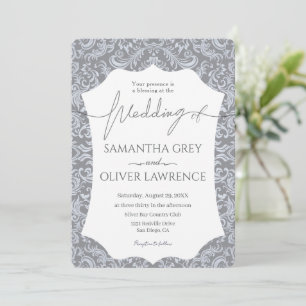 Invitation Mariage damassé bleu clair et gris