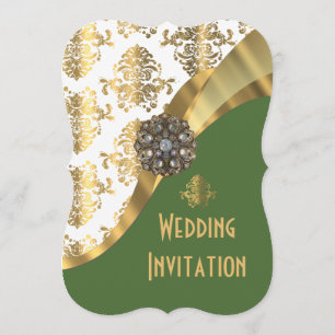 Invitation mariage damassé de luxe irlandaise verte et or