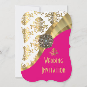 Invitation Mariage damassé de luxe rose et or