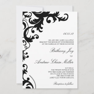Invitation Mariage damassé Elegant noir et blanc