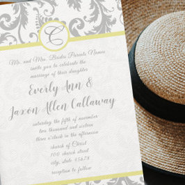 Invitation Mariage damassé gris clair et jaune Iri