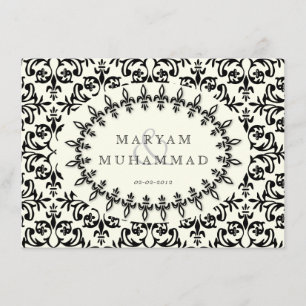 Invitation Mariage damassé islamique fiançailles fleur noire