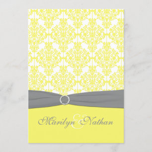 Invitation Mariage damassé jaune et gris