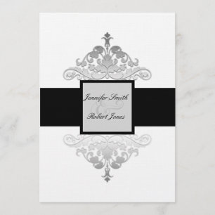 Invitation Mariage damassé noir et argent blanc