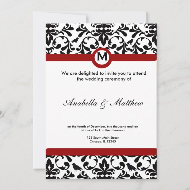 Invitation Mariage damassé noir et blanc (Devant)