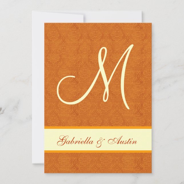Invitation Mariage damassé orange et crème A478 (Devant)