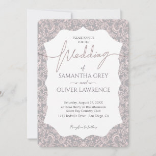 Invitation Mariage damassé rose et gris