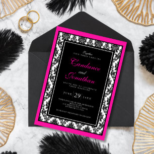 Invitation Mariage damassé rose noir