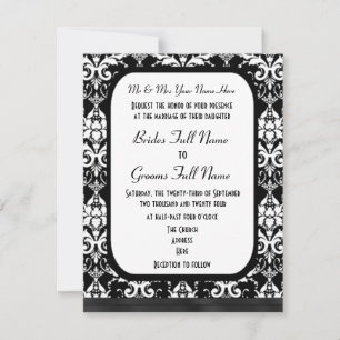 Invitation Mariage damassé traditionnelle en noir et blanc