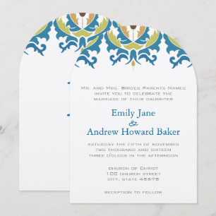 Invitation Mariage damassé turquoise Hazelnut Gree