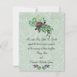 Invitation Mariage damassé verte à la menthe 4,25 