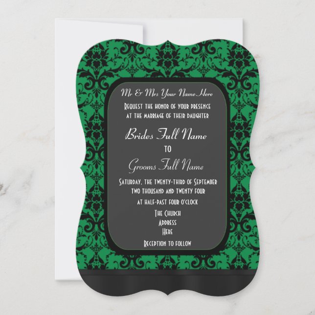 Invitation Mariage damassé verte et noire (Devant)