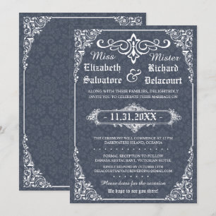 Invitation Mariage damassé victorienne gothique de la marine