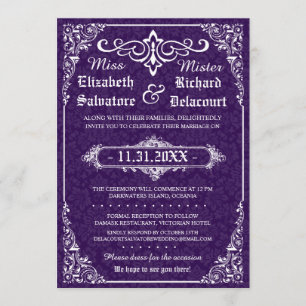 Invitation Mariage damassé victorienne violette gothique Invi