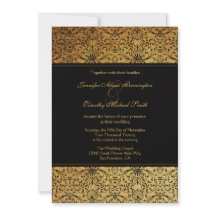 Invitation mariage damassé vintage en or noir