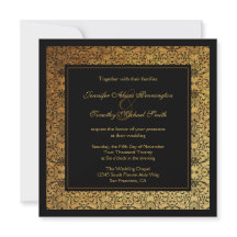 Invitation mariage damassé vintage en or noir