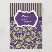 Invitation Mariage damassé violette, verte et blan