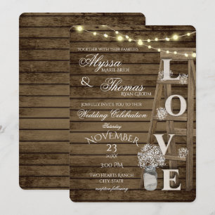 Invitation Mariage d'amour de l'échelle et des lumières rusti