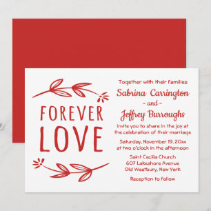 Invitation Mariage d'amour éternel feuilles de laurier rouge