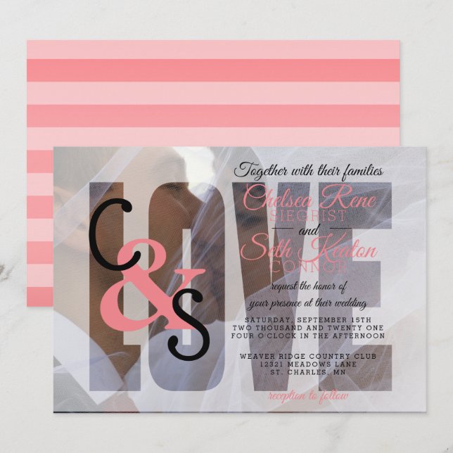 Invitation Mariage d'amour moderne - Coral (Devant / Derrière)