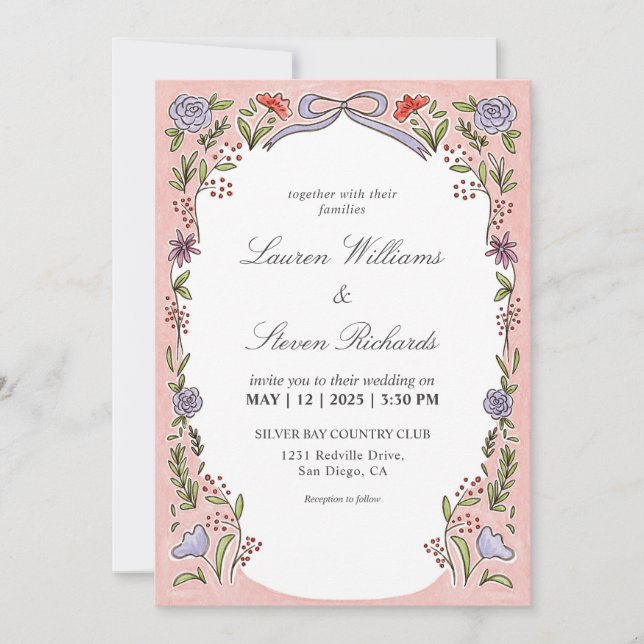 Invitation Mariage d'amour personnalisé blanc rose bleu Fairy (Devant)