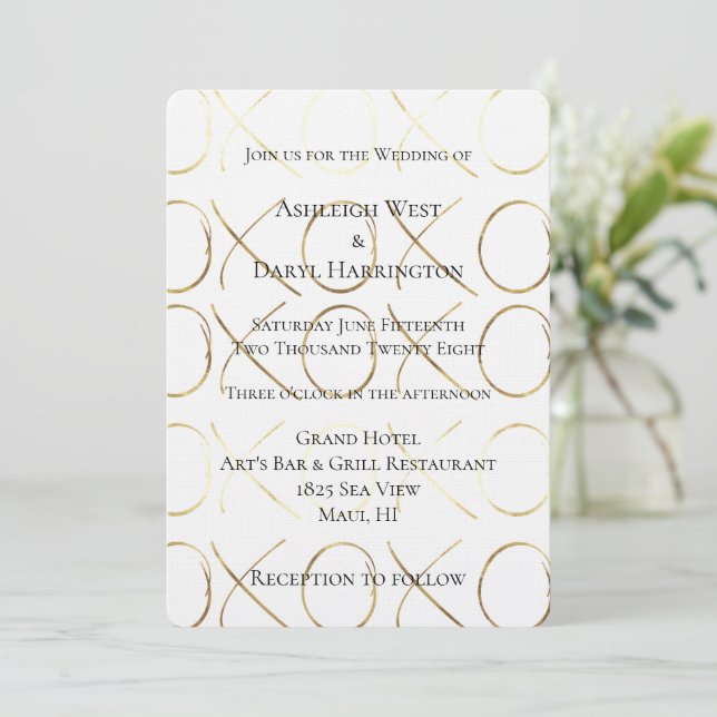 Invitation Mariage d'amour XOXO blanc chic or (Debout devant)