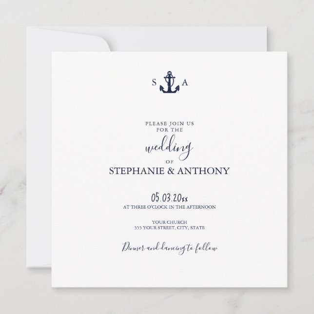Invitation Mariage d'Ancre bleu marine Monogram (Devant)