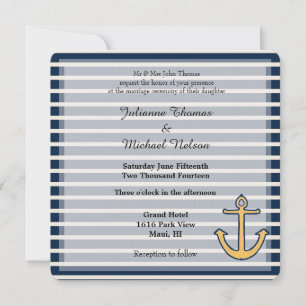 Invitation Mariage d'Ancre de la Marine Blue Stripes