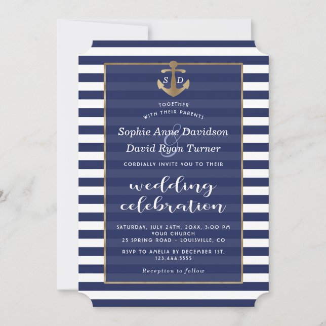 Invitation Mariage d'Ancre d'or de la marine nautique (Devant)