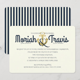 Invitation Mariage d'Ancre marine et d'or