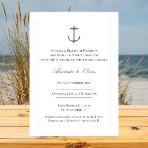 Invitation Mariage d'Ancres nautiques simple   Blanc