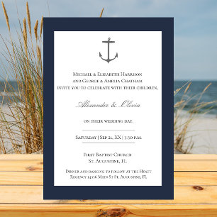 Invitation Mariage d'Ancres nautiques simple   Bleu Marine